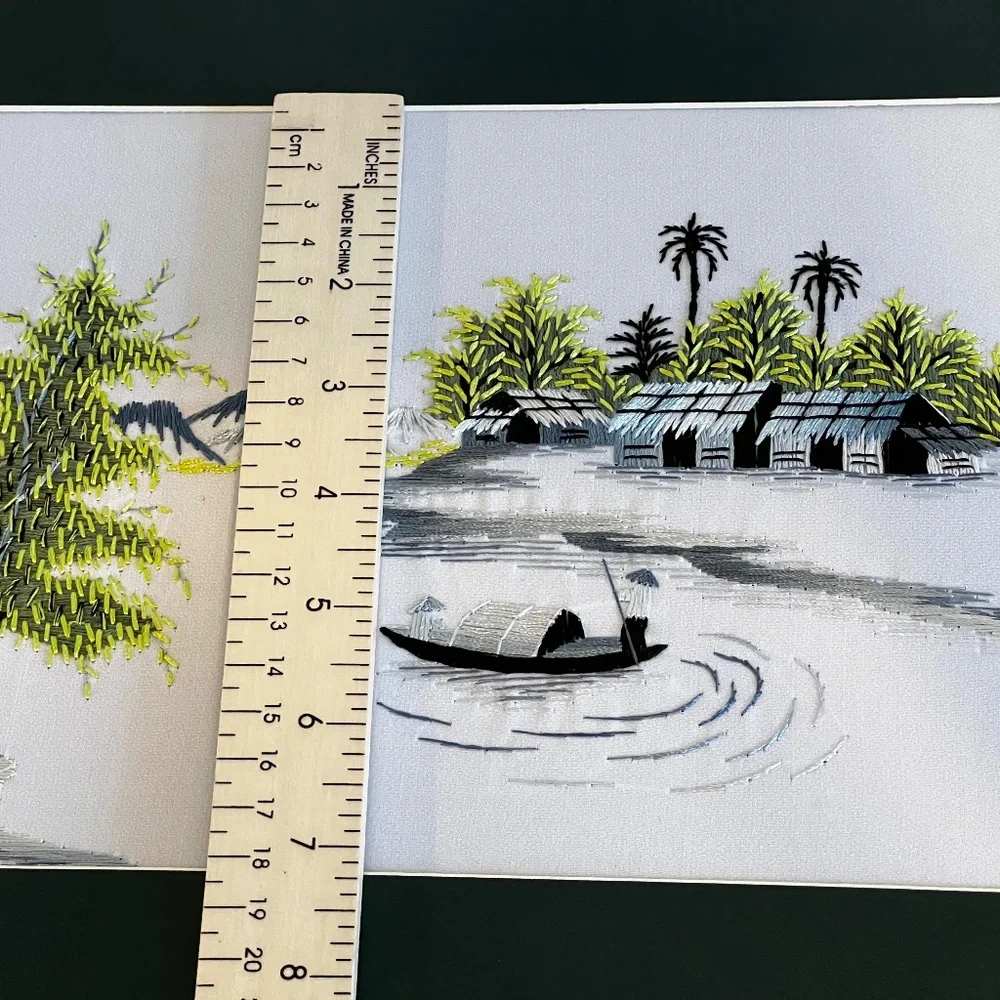 Vietnamese Hand Embroidered Silk Art Framed Still Life Landscape 9.5” X 7” - Picture 13 of 15